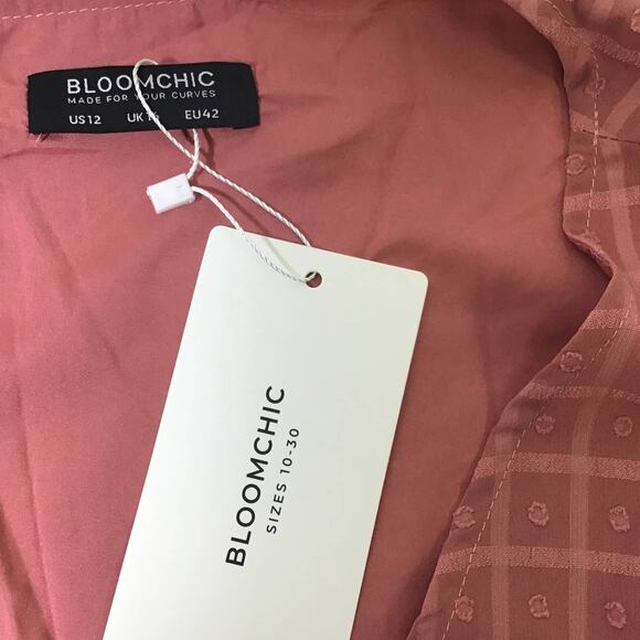 BLOOMCHIC 12 L Pink Rosette Short Sleeve V-Neck Ruffle Midi Dress NWT B91 - Picture 5 of 7